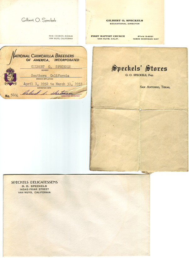 Cards and stationary of Gilbert O. Speckels
